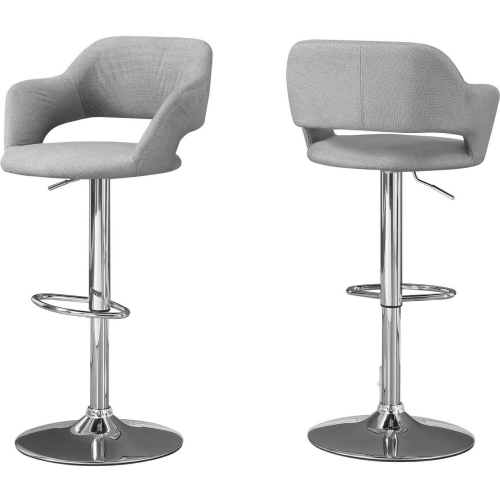 Bar Stool with Hydraulic Lift in Grey Fabric on Chrome